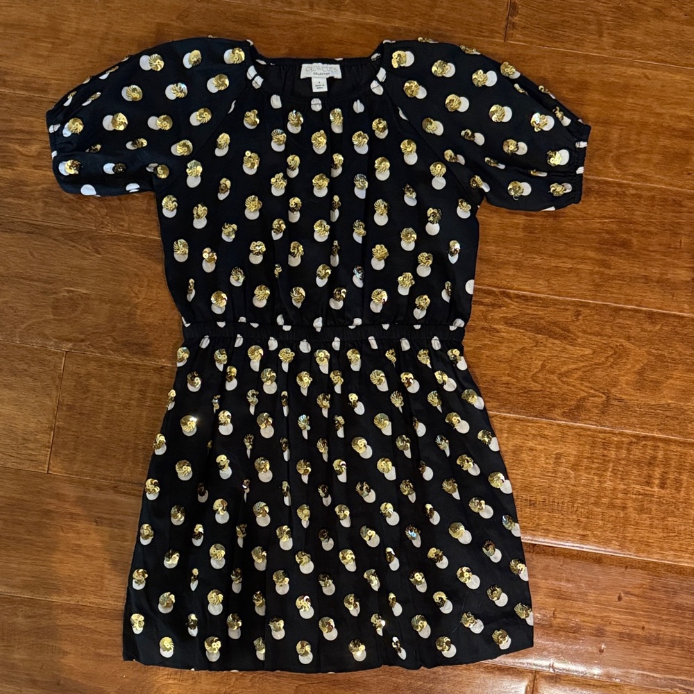 Crewcuts Black and Gold Patterned Kids Dress